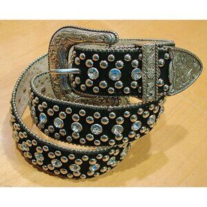 Guess Womens Black Studded Rhinestones Embossed Metal Buckle Size M 925121